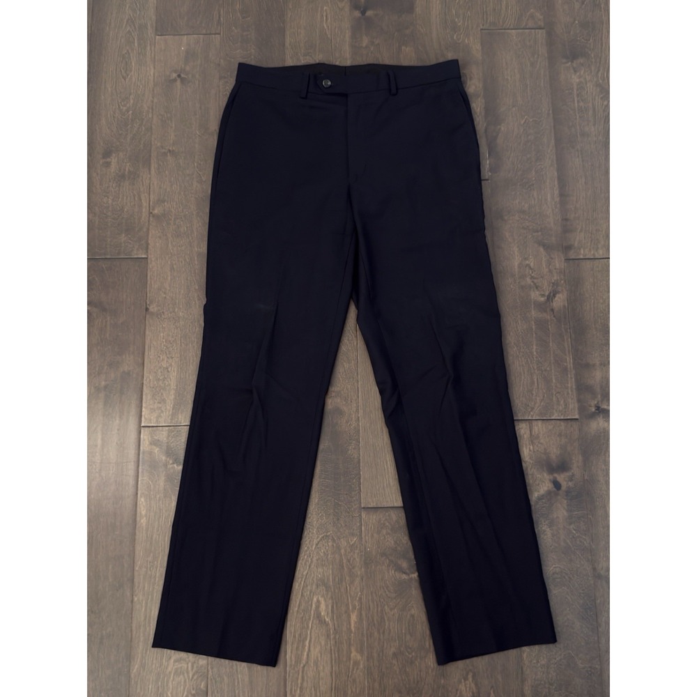 Ralph Lauren Navy Blue Stretch Flat Front Dress Pants Mens Size 33X32 Wool Blend